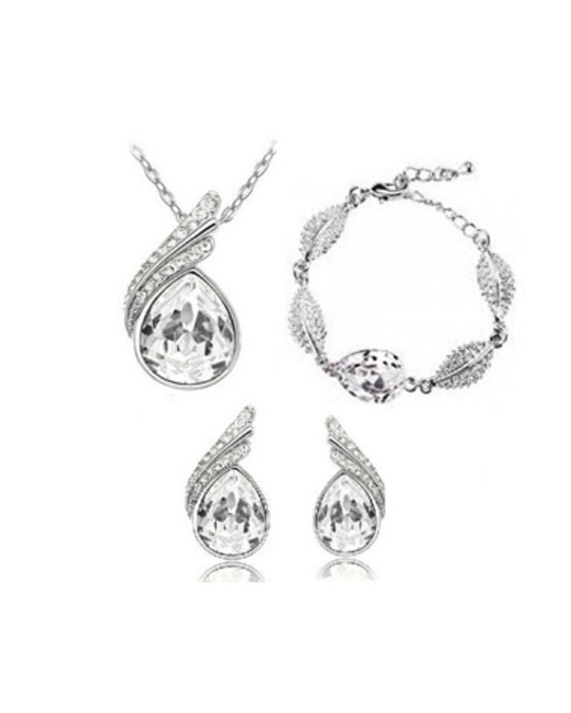 

4PCS Teardrops Stud Pendant Necklace & Earrings & Bracelet Set, White