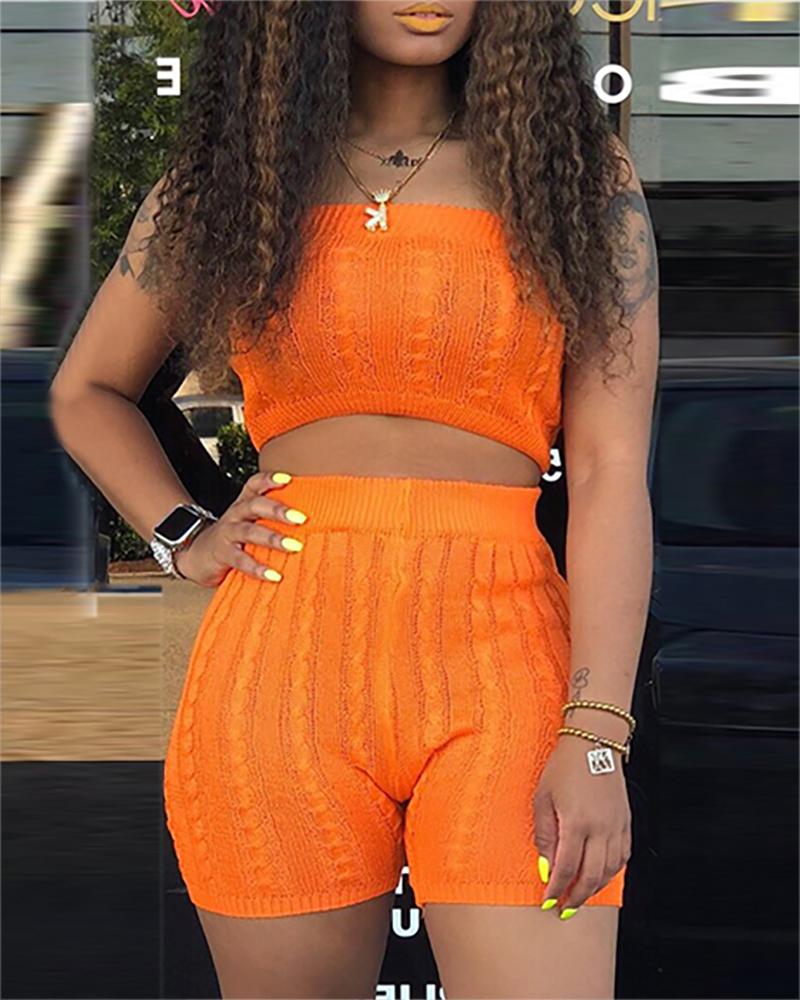 

Tube Crop Women Top & Short Sets, Orange