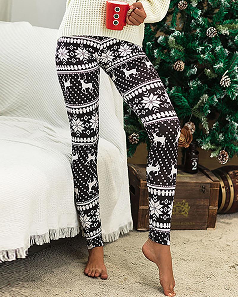 

Christmas Print Skinny Pants, Style3