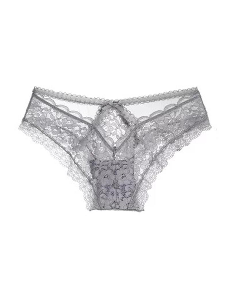 

Crochet Lace Bowknot Design Bandage Panty, Gray