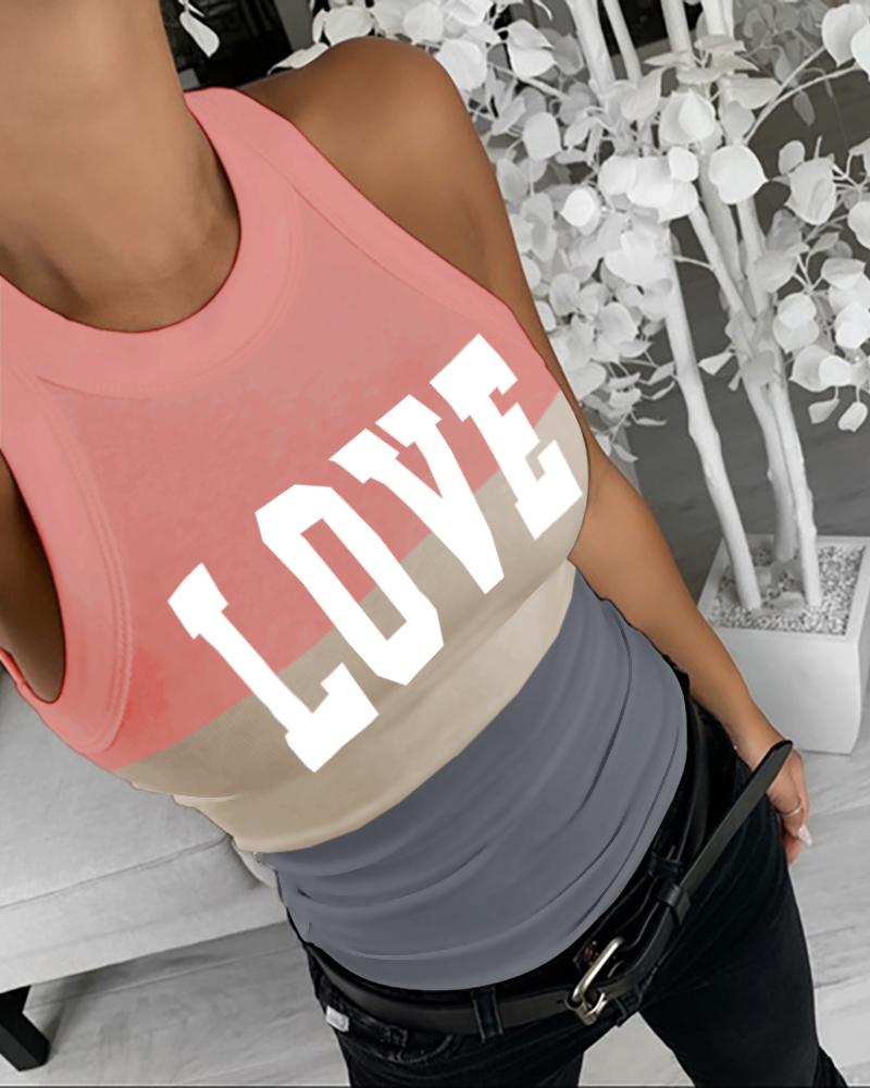 

Summer Sleeveless Basic Cami Top Shirt Slim Knit Ribbed Racerback Blouses Letter Print Colorblock Tank Tops, Pink