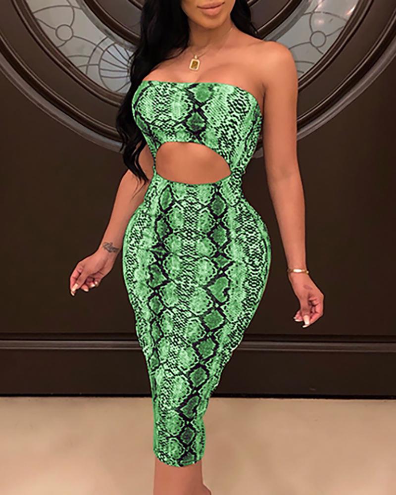 

Snakeskin Print Cutout Tube Dress, Green