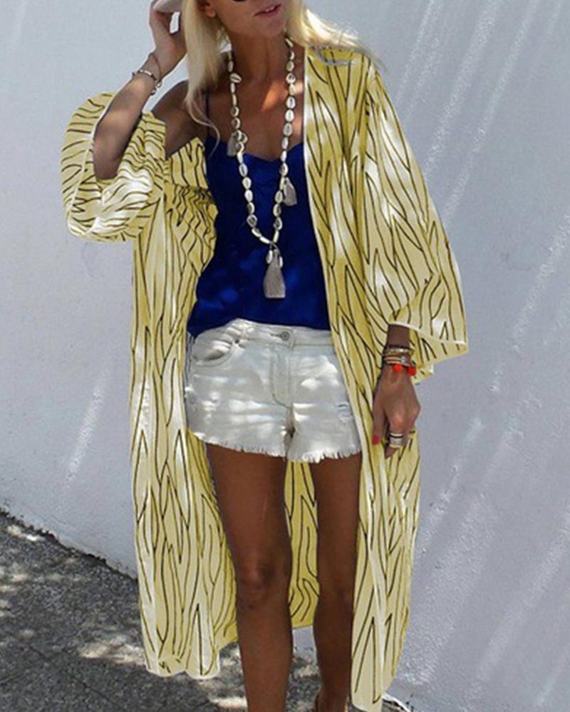 

Striped Sun Protective Loose Shirt, Yellow