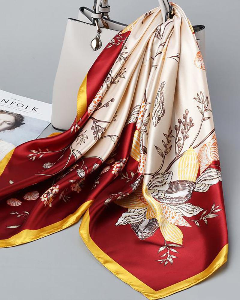 

Chain Graphic / Plaid / Floral Print Satin Square Silk Scarf, Red