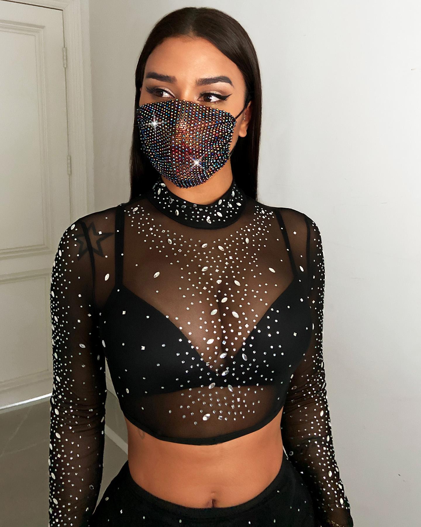 

Studded Glitter Breathable Ear Loop Mouth Mask Reusable, Black