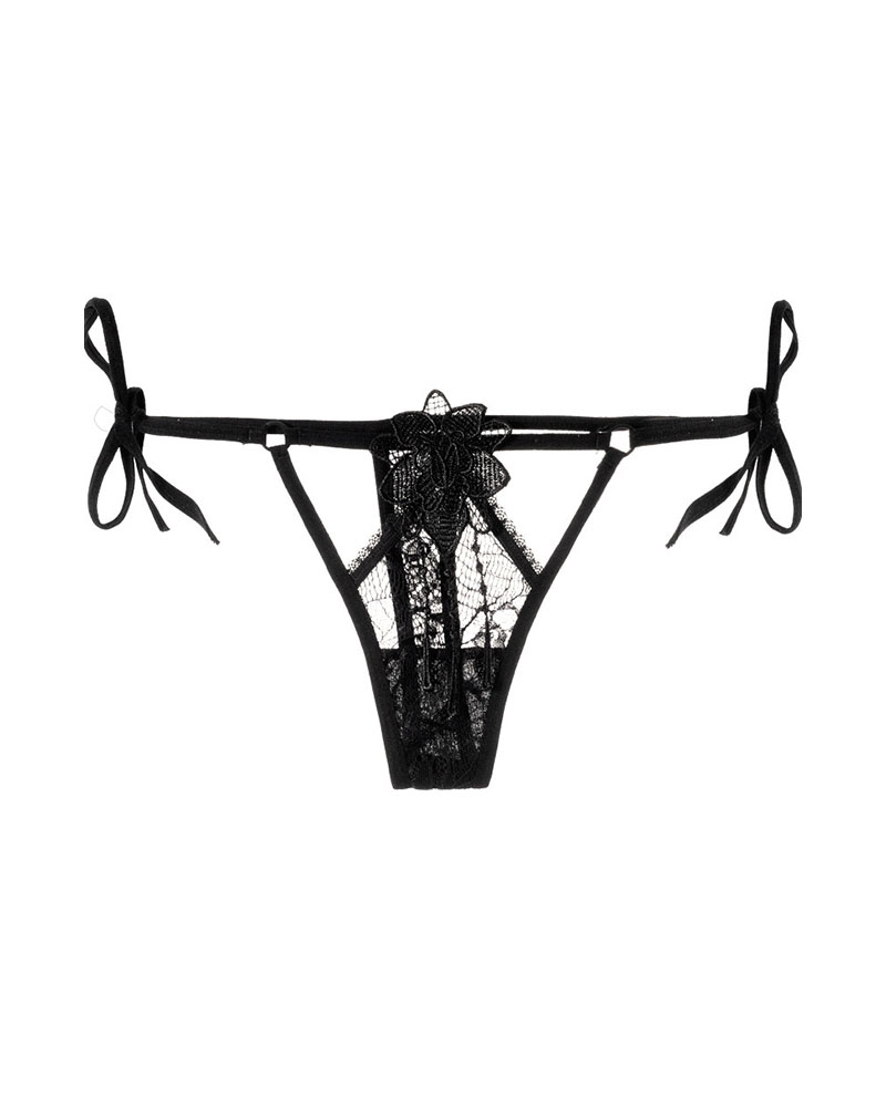 

Guipure Lace Tied Detail Cutout Thong Panty, Black