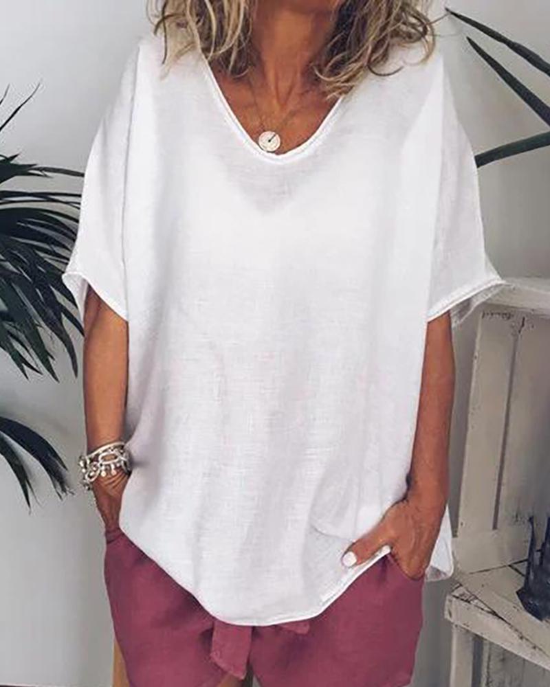 

Solid Color Casual Loose Women Top, White