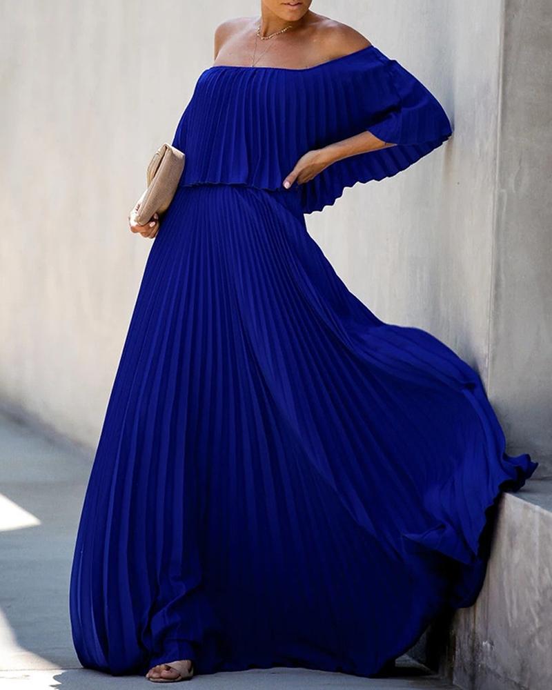 

Off Shoulder Pleating Maxi Dress, Blue