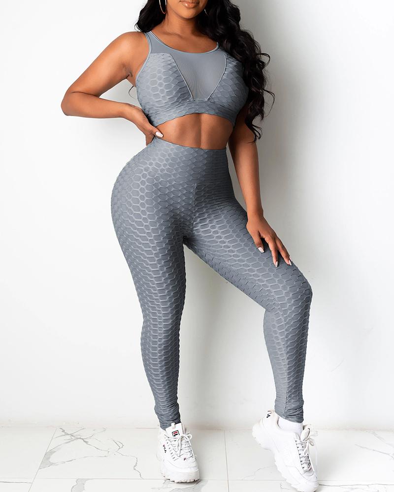 

Plain Thick Strap Crop Tank & High Waist Active Pants Set, Gray