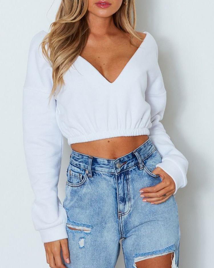 v neck cropped sweatshirt