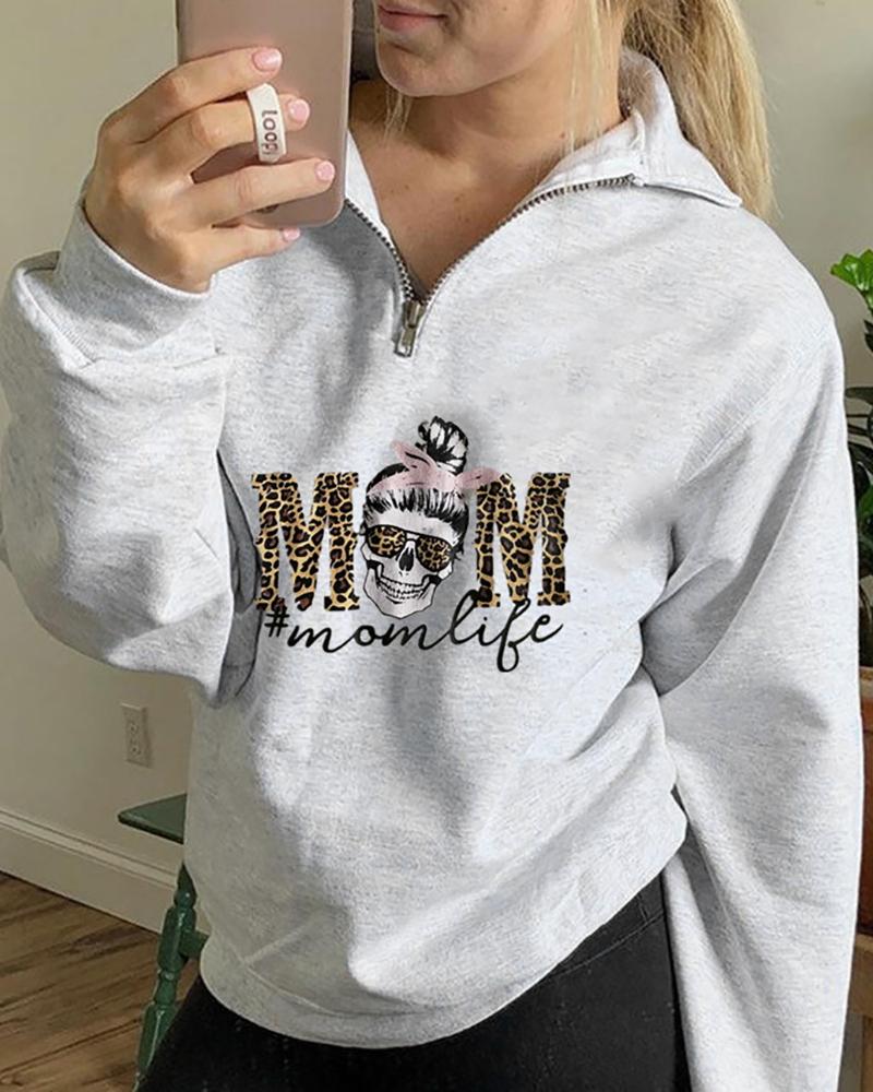 

Mother' Day Zipper Design Heart Skull Print Top, Style2