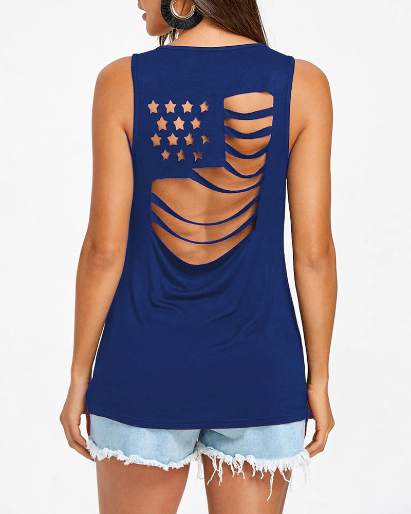 

Star Pattern Cutout Back Casual Tank Top, Dark blue