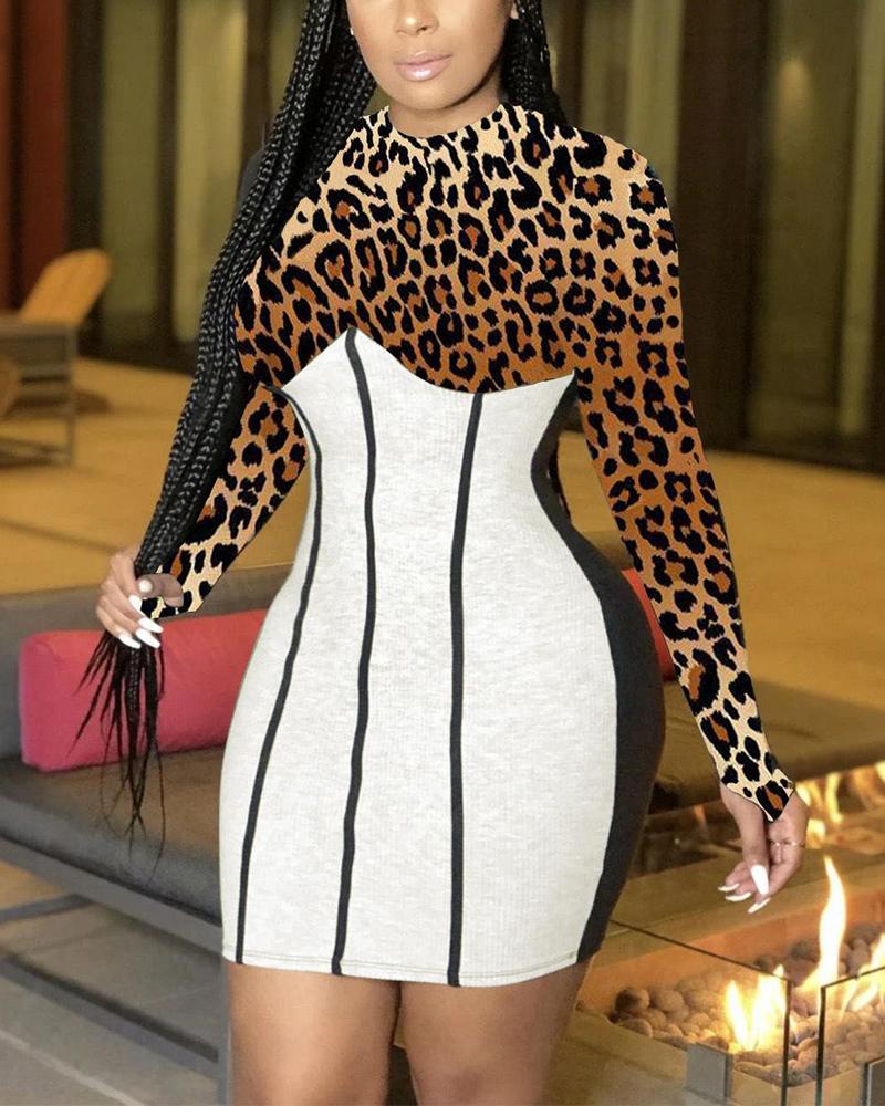 

Leopard Patchwork Skinny Mini Women Dress