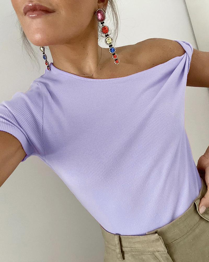 

Solid Color Basic T-Shirt, Purple