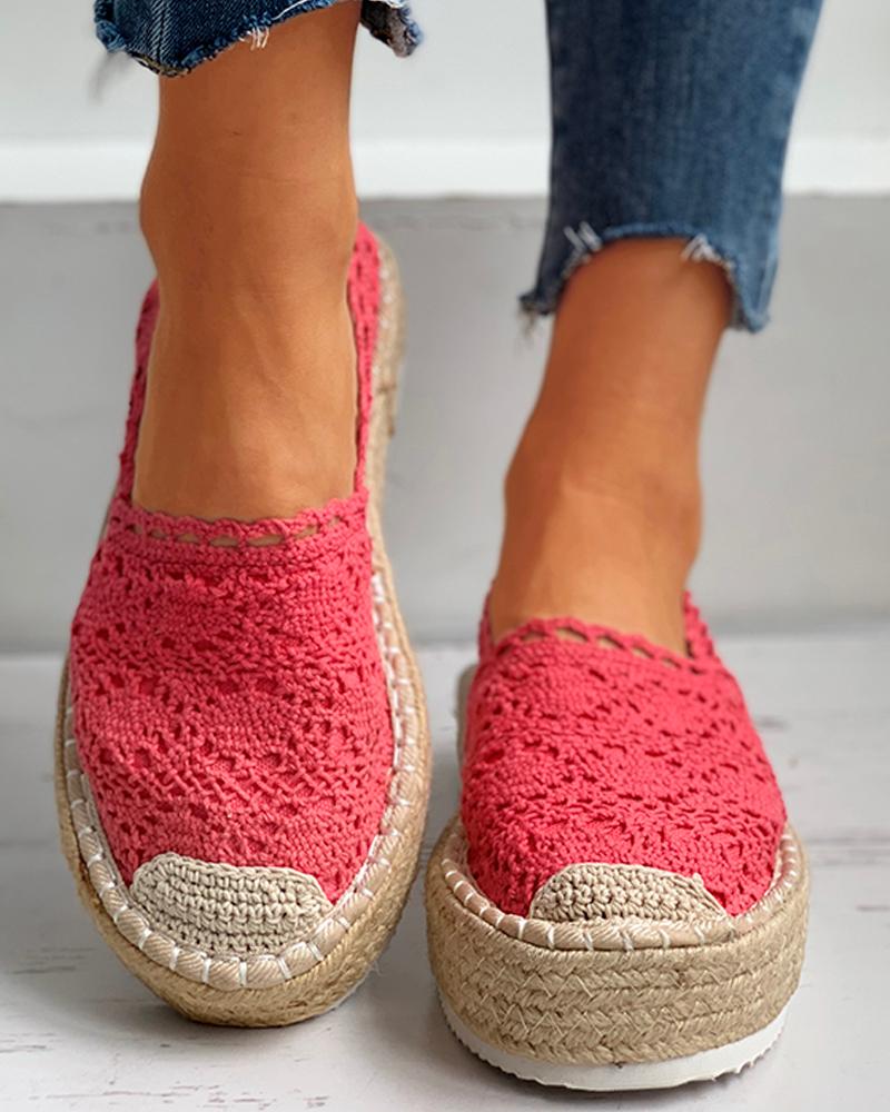 

Woven Flax Lace Casual Shoes, Red
