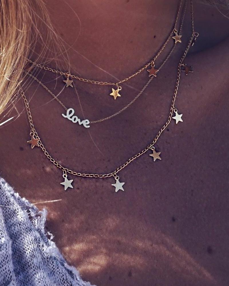 

Fashion Tiered Stars Pendant Necklace, Gold