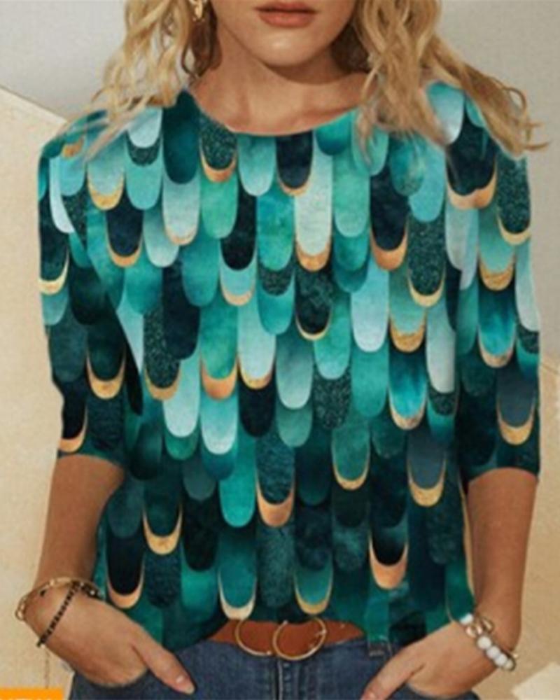 

All Over Print Long Sleeve Blouse, Green