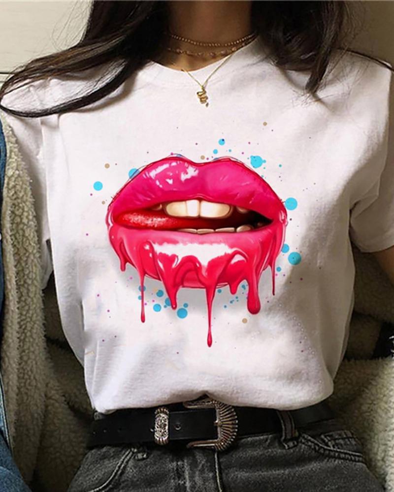 

Lip Print Casual T-shirt, Style4