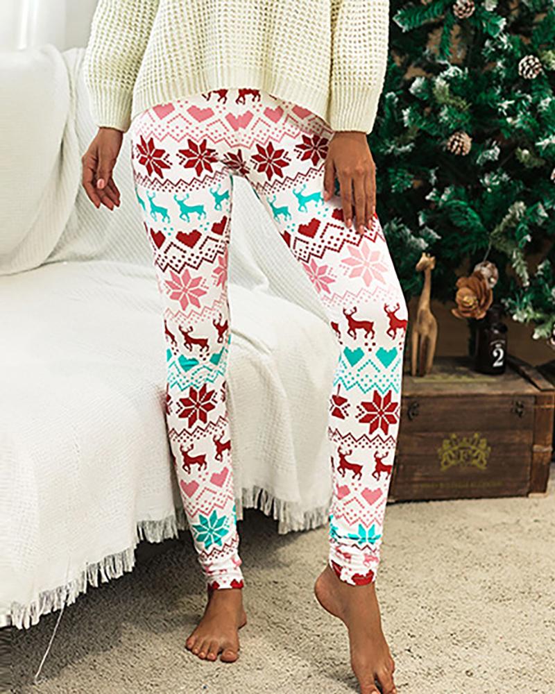 

Christmas Print Skinny Pants, Style4