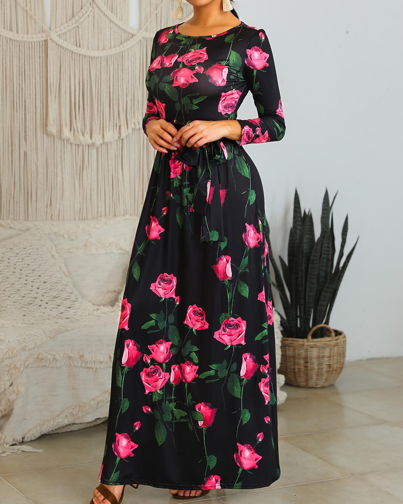 rose print maxi dress