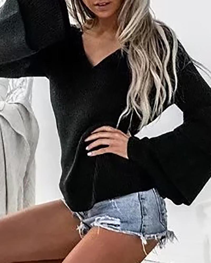 

Ruffles Bell Sleeve Solid Casual Women Top, Black