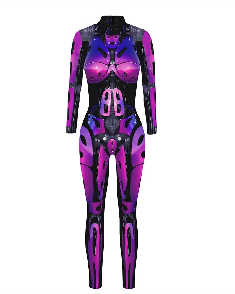 

Skull Skeleton Print Zip Back Halloween Costume Jumpsuit, Style9