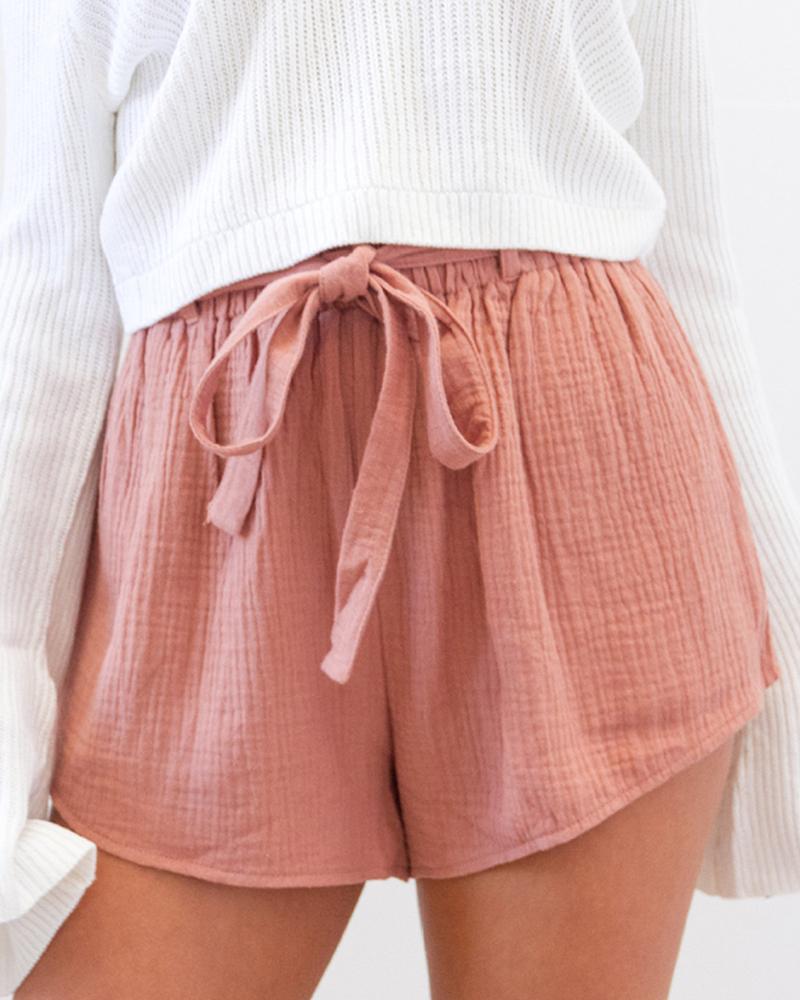 

Paperbag Waist Ruched Detail Casual Shorts, Pink