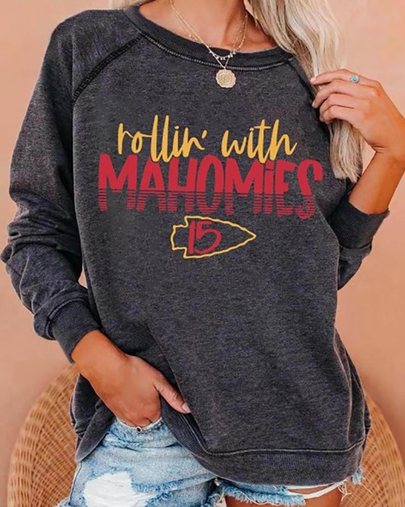 

Letter Print Long Sleeve Casual Sweatshirt, Style5