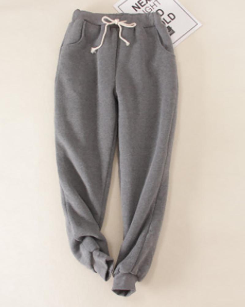 

Plain Drawstring Waist Super Thick Sweatpants, Dark grey