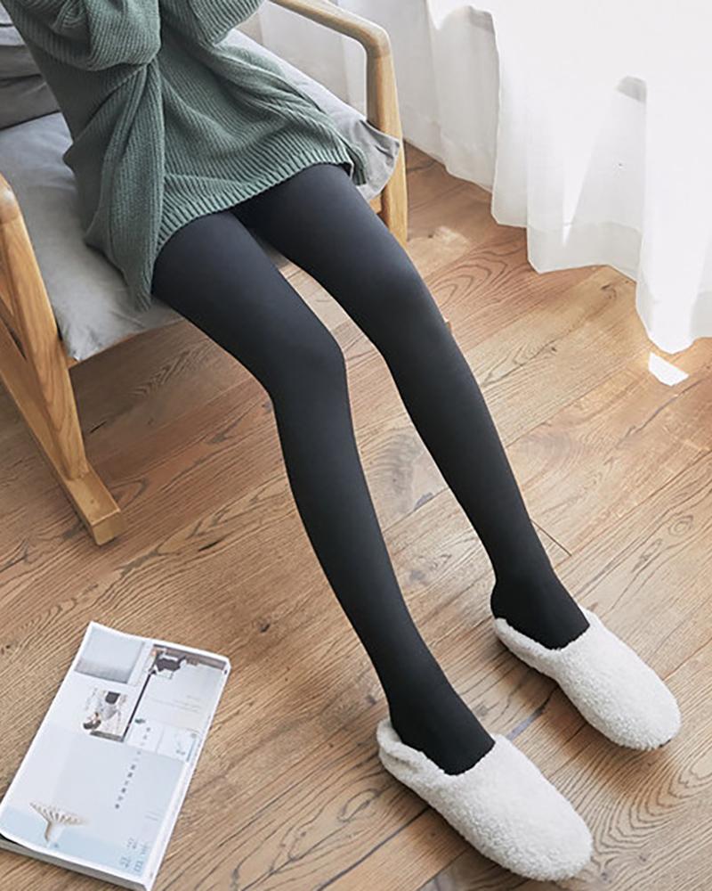 

Plain High Waist Lined Tights, Black