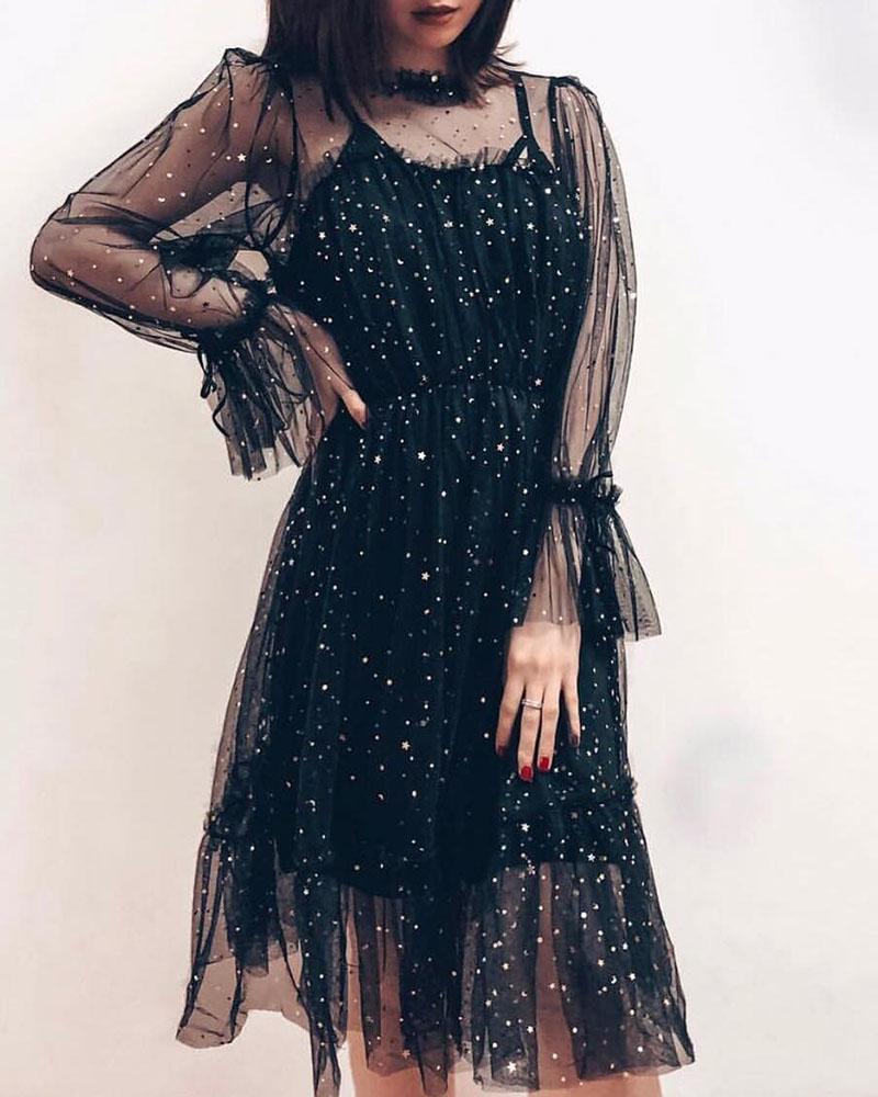 black sequin overlay dress
