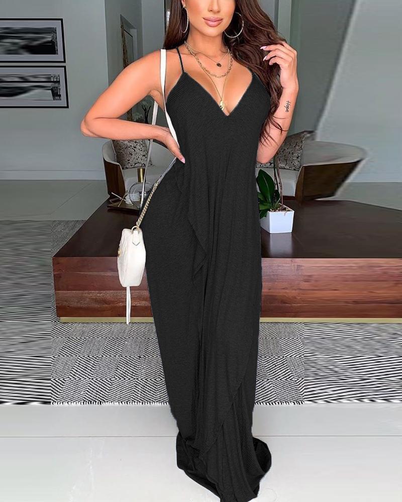 

V-neck Backless Maxi Women Dress, Black