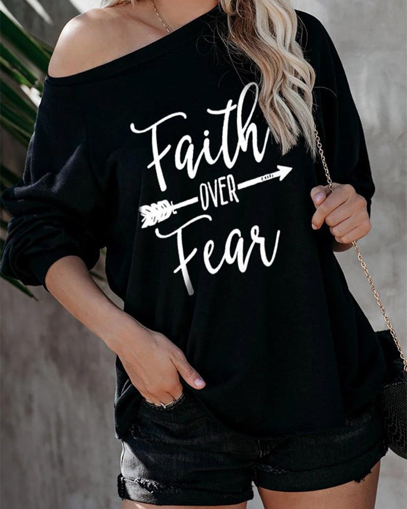 

Letter Print Long Sleeve Casual Sweatshirt, Black