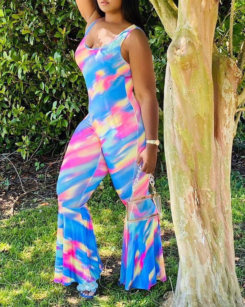tie dye bell bottom jumpsuit