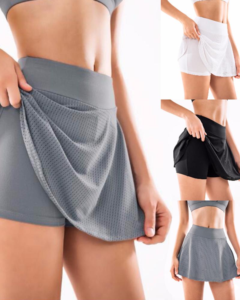 

2 in 1 Workout High Waist Skirts Tummy Control Athletic Yoga Skorts, Gray