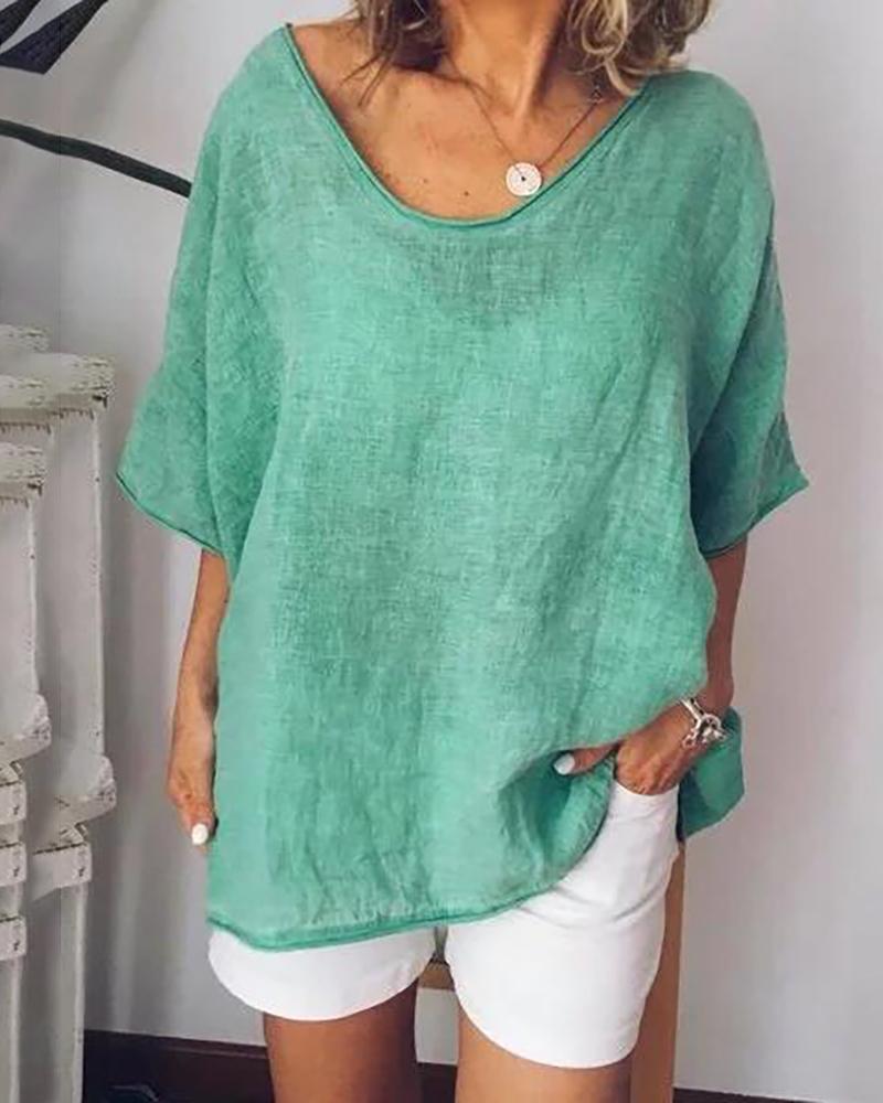 

Solid Color Casual Loose Women Top, Green