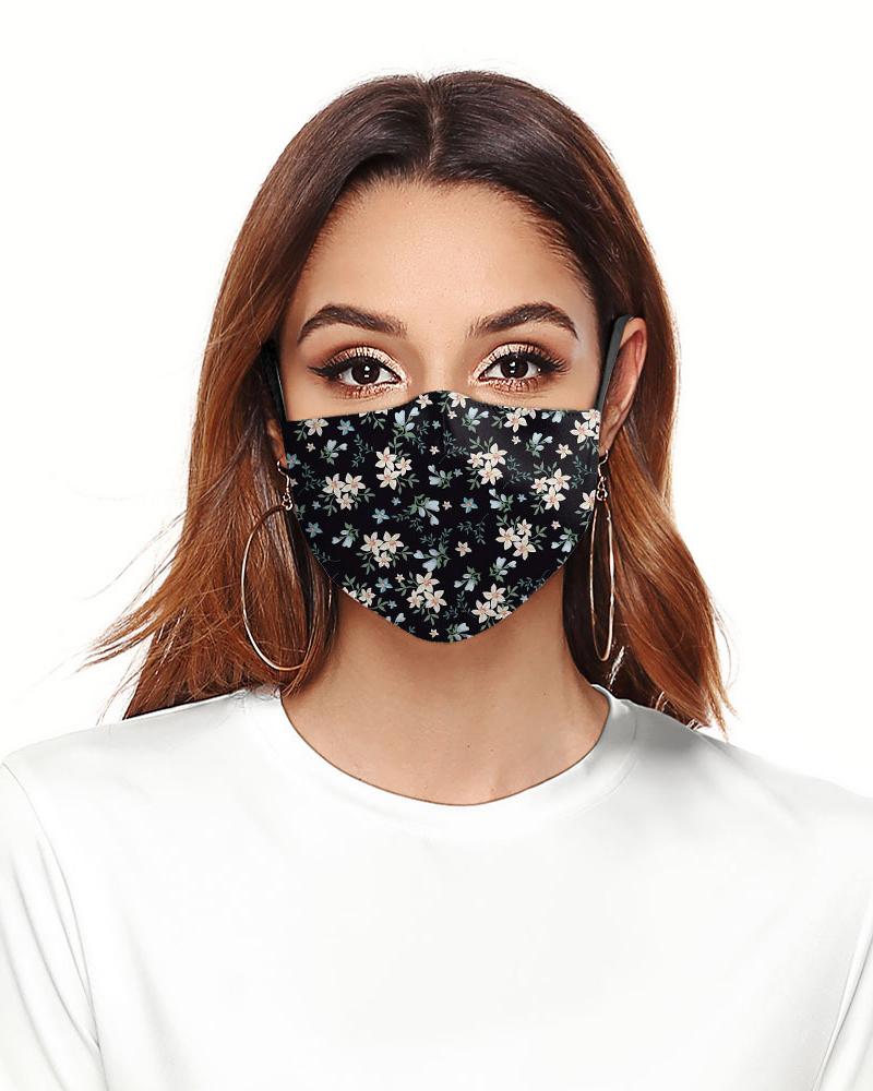 

Daisy Floral Print Colorblock Breathable Face Mask, Black