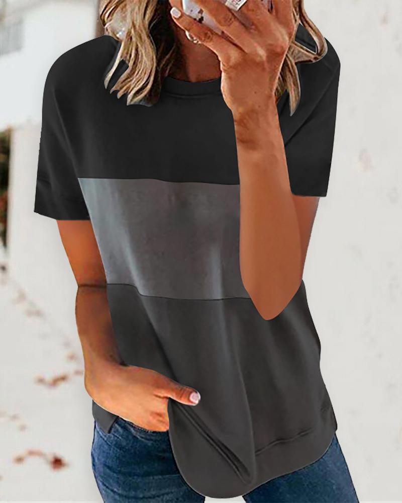 

Colorblock Short Sleeve Casual T-shirt, Black