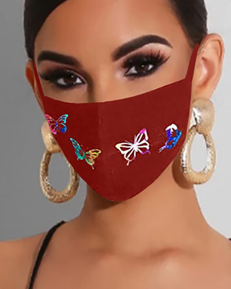 

Butterfly Print Ear Loop Breathable Mouth Mask, Wine red