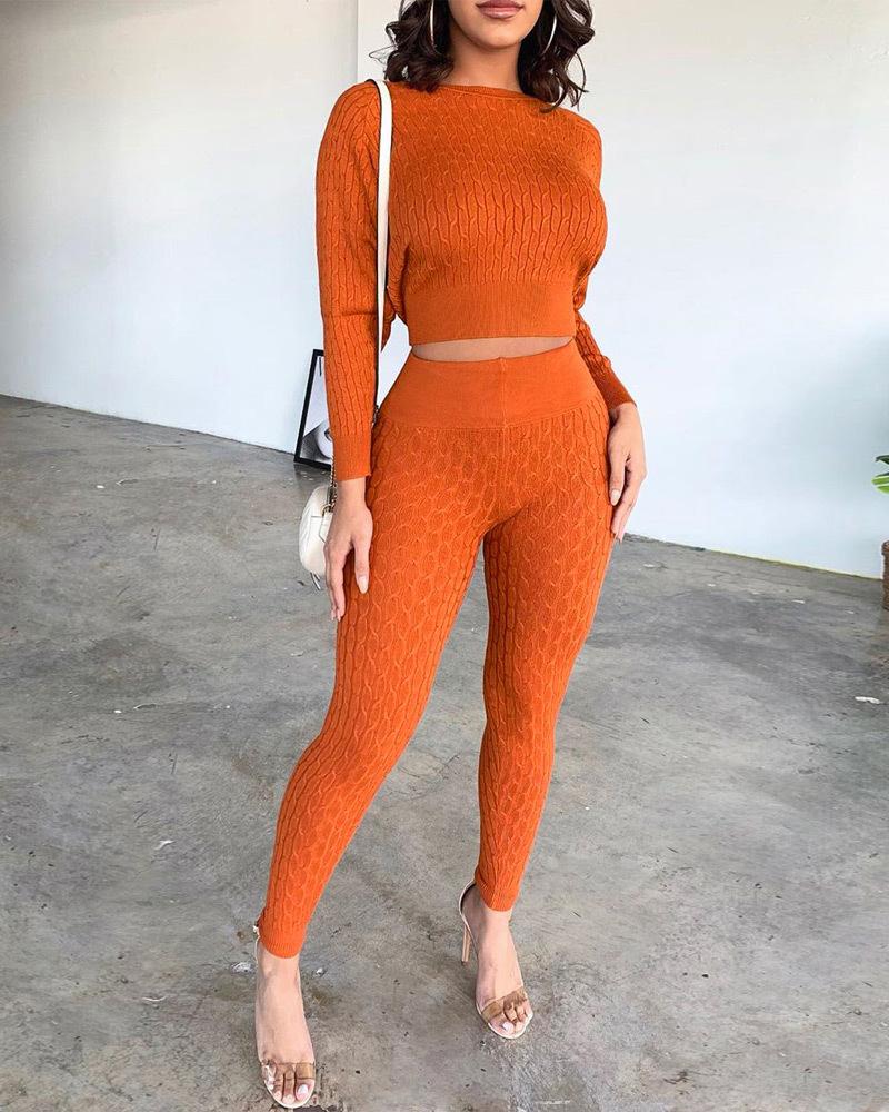 

Ribbed Plain Top & Pants Set, Orange