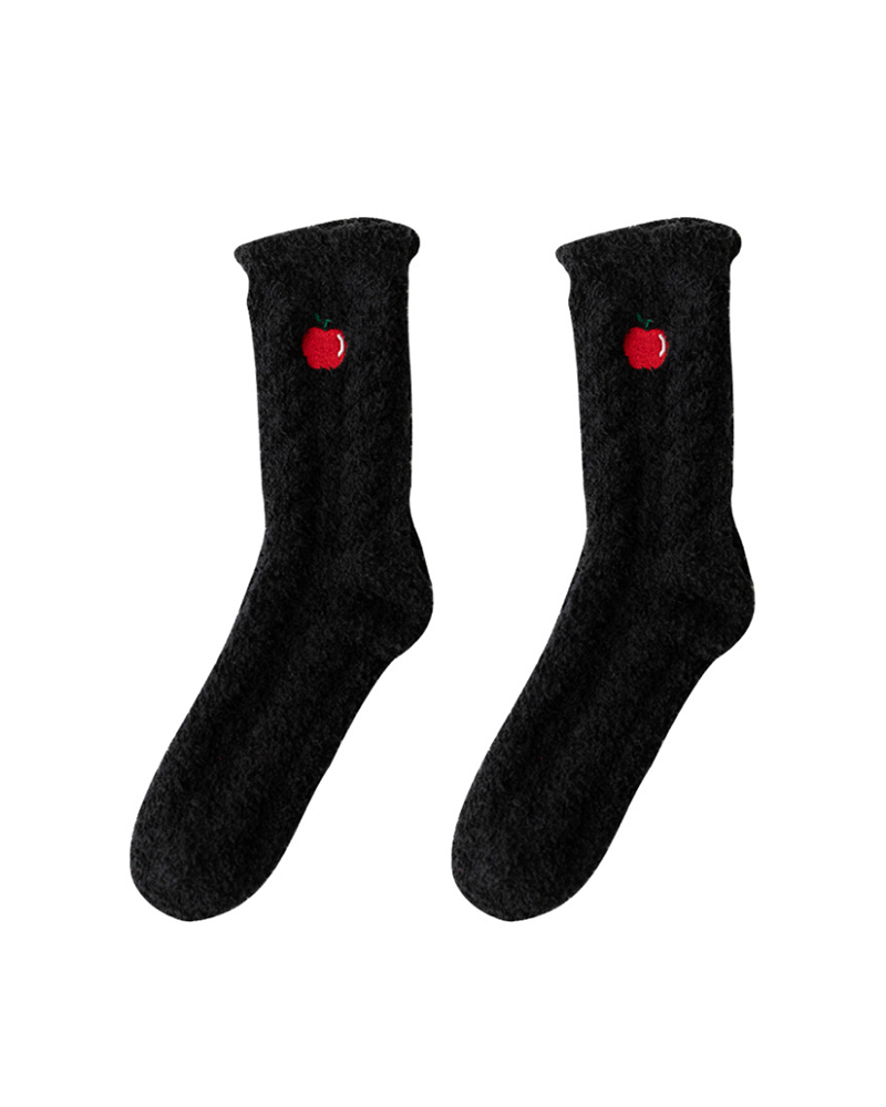 

1Pair Fruit Pattern Fuzzy Socks, Black