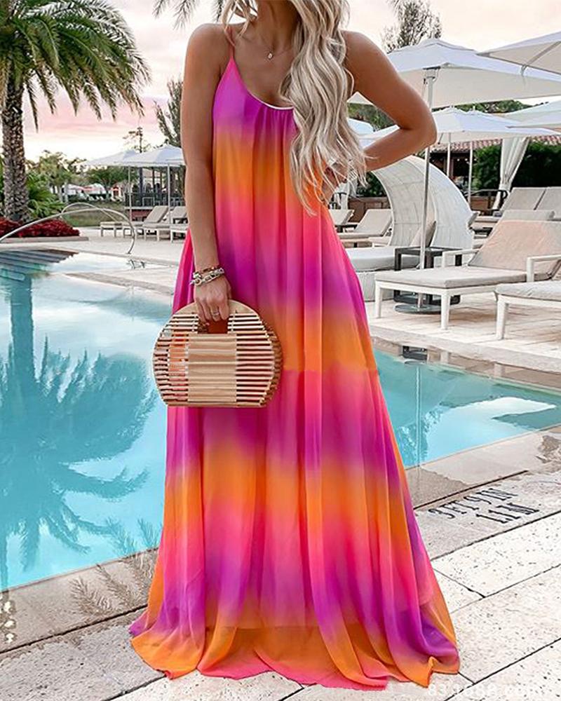 

Gradient Tie Dye Camisole Sleeveless Maxi Dress, Red