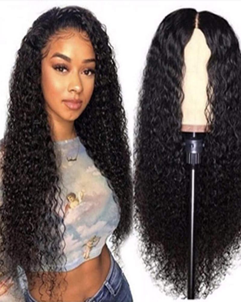 

Water Wave Remy Curly Hair Wig Glueless Lace Front Wigs, Black