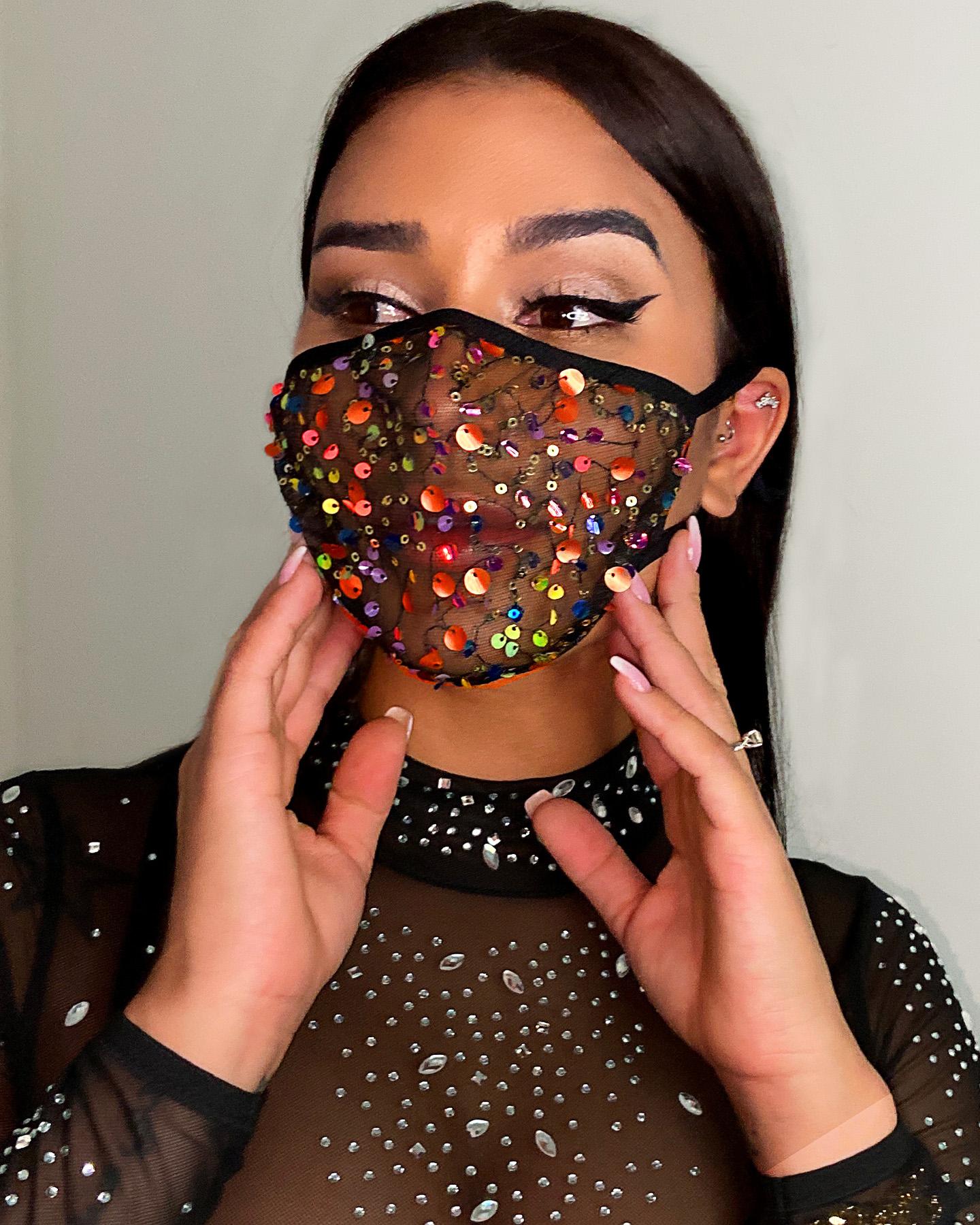 

Sequins Sheer Mesh Breathable Ear Loop Mouth Mask Reusable, Black