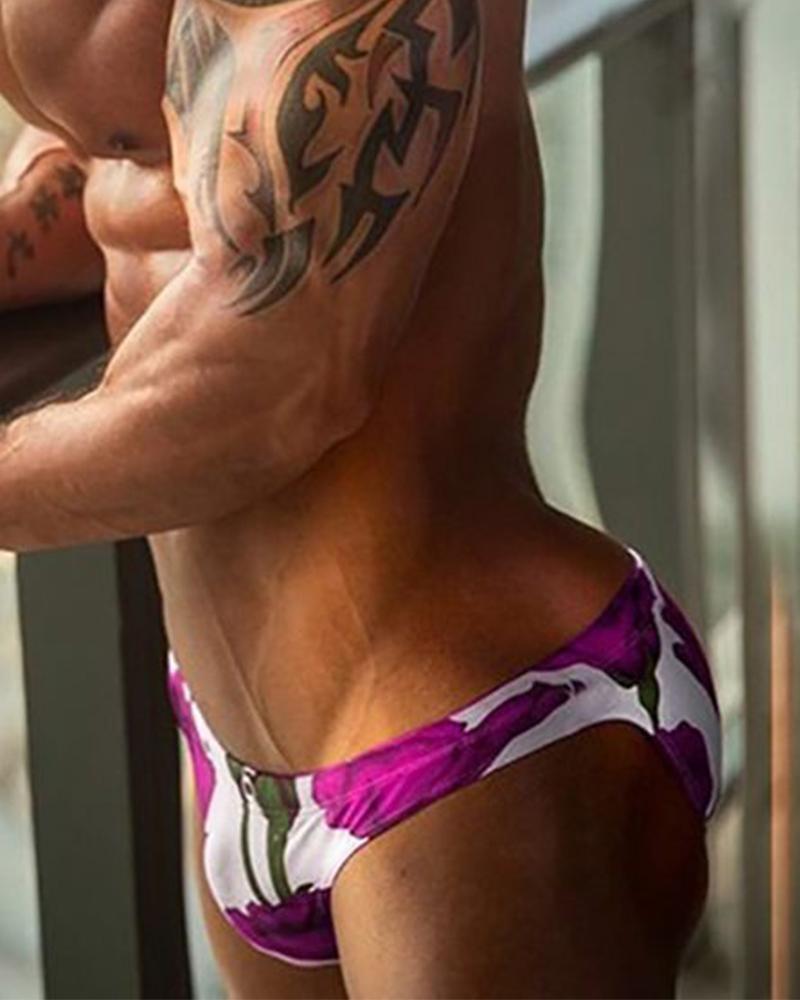 

Flower Print Swim Briefs, Purple