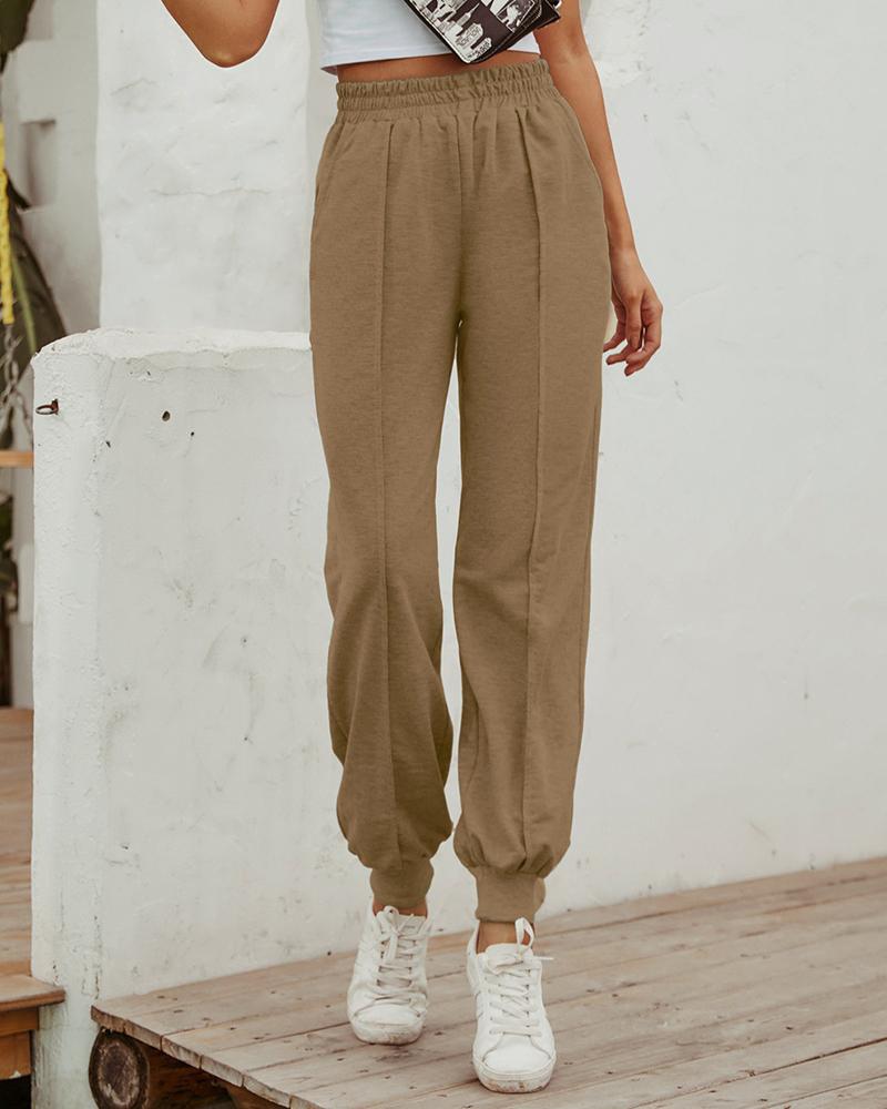 

Elastic Waist Casual Cuffed Pants, Khaki