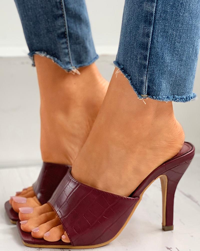 

Square Toe Post Heel Mule Sandals, Wine red