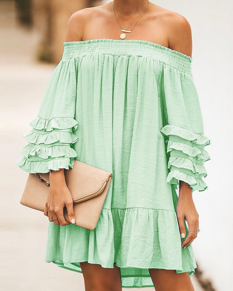 

Off-shoulder Ruched Dress, Light blue