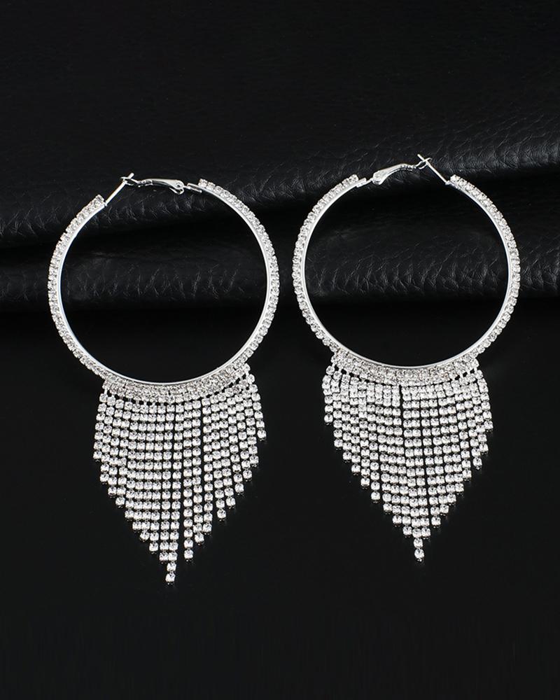 

Studded Dangling Tassel Hoop Earring, Silver
