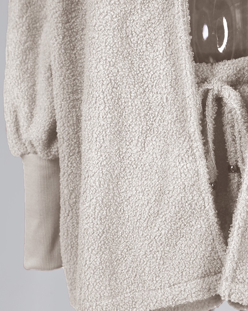 fluffy hooded open front teddy coat